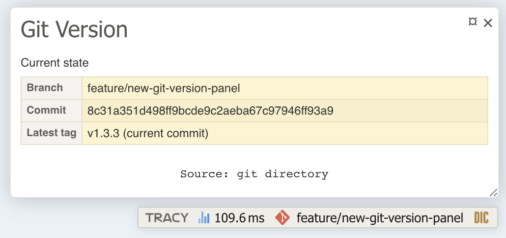 Tracy Git version panel