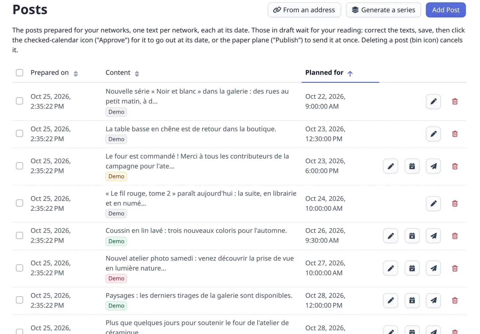 The posts list