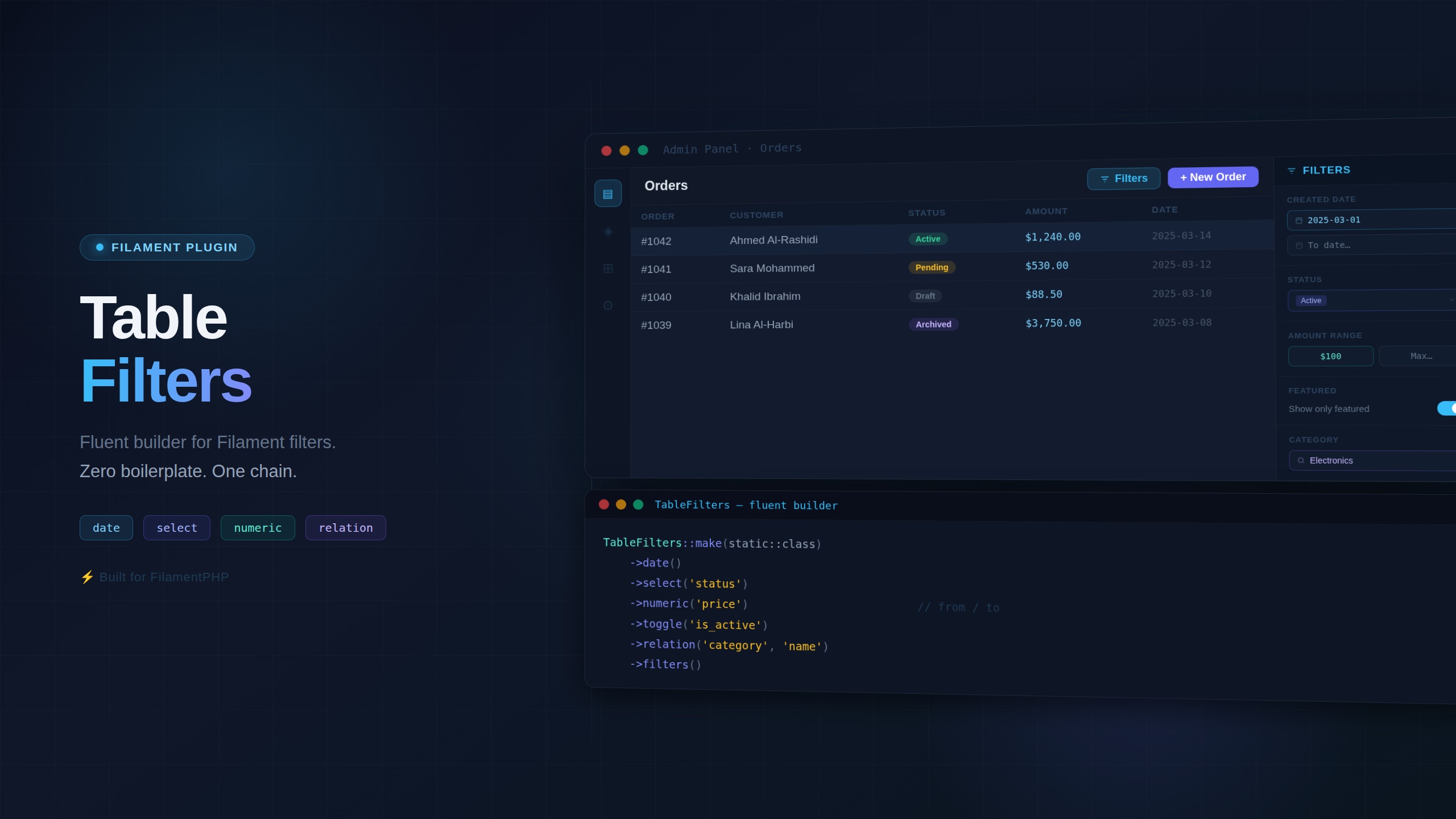 Table Filters Banner