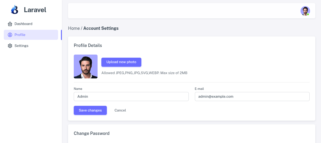 Admin Panel Screenshot
