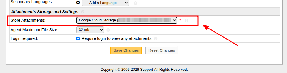 Store Attachments: select Google Cloud Storage