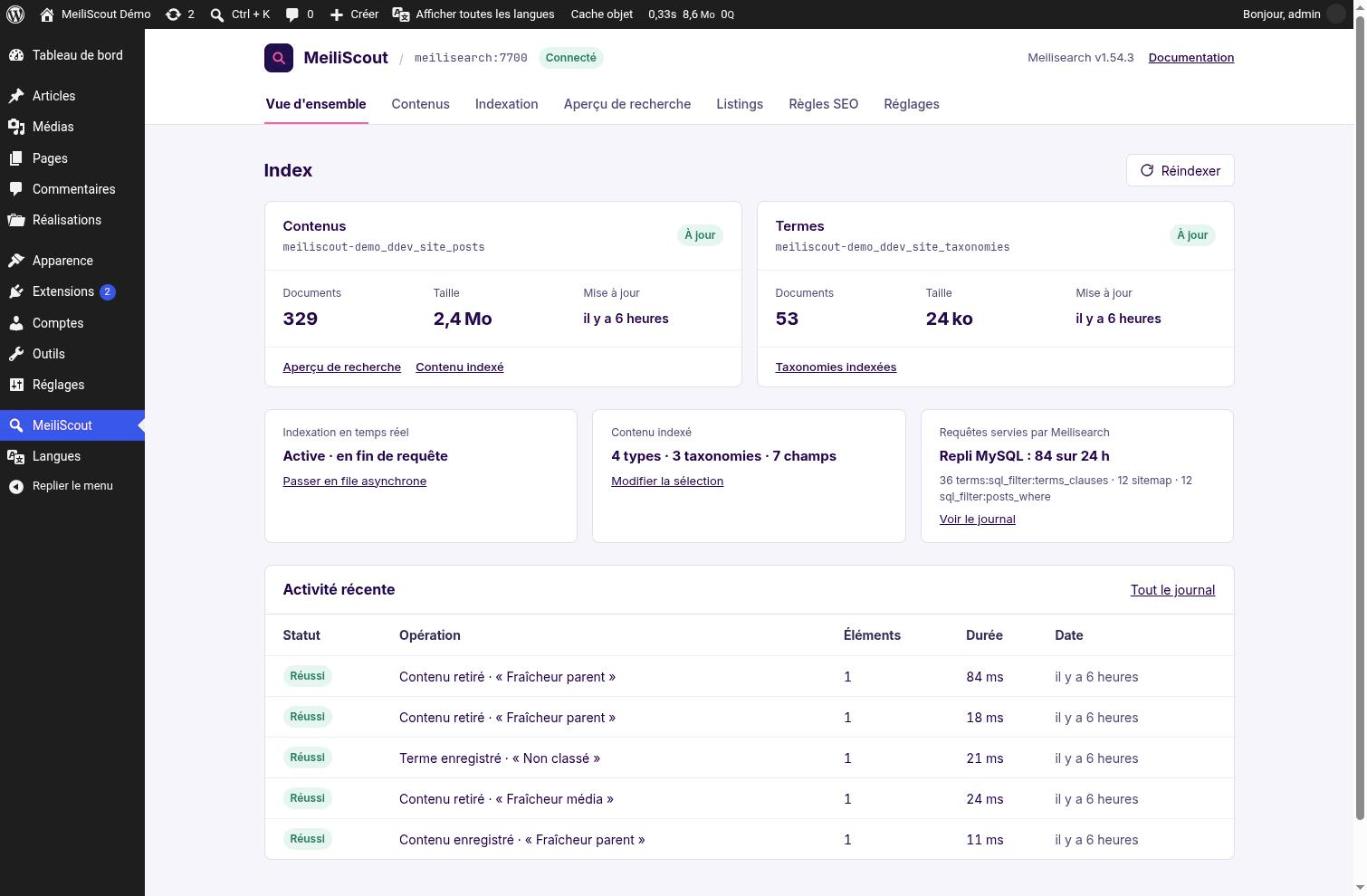 The MeiliScout admin overview