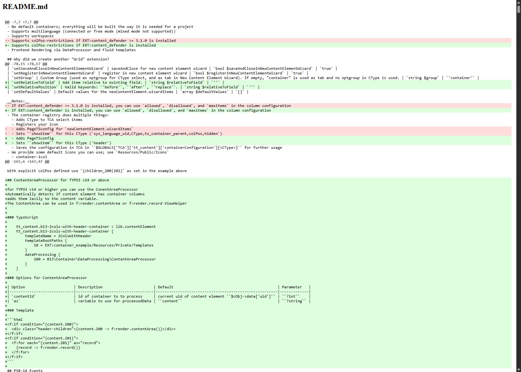 Unified extension diff