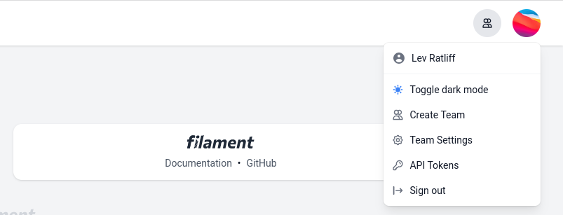 Filament Jet user menu art