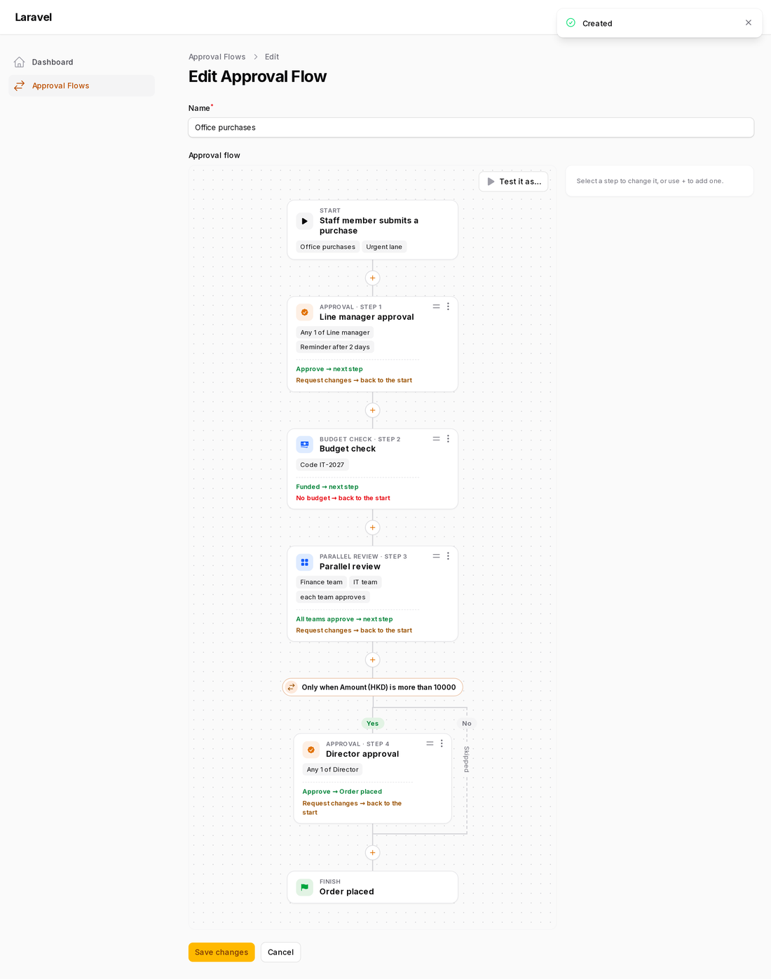 The resource's edit page with the builder in the form