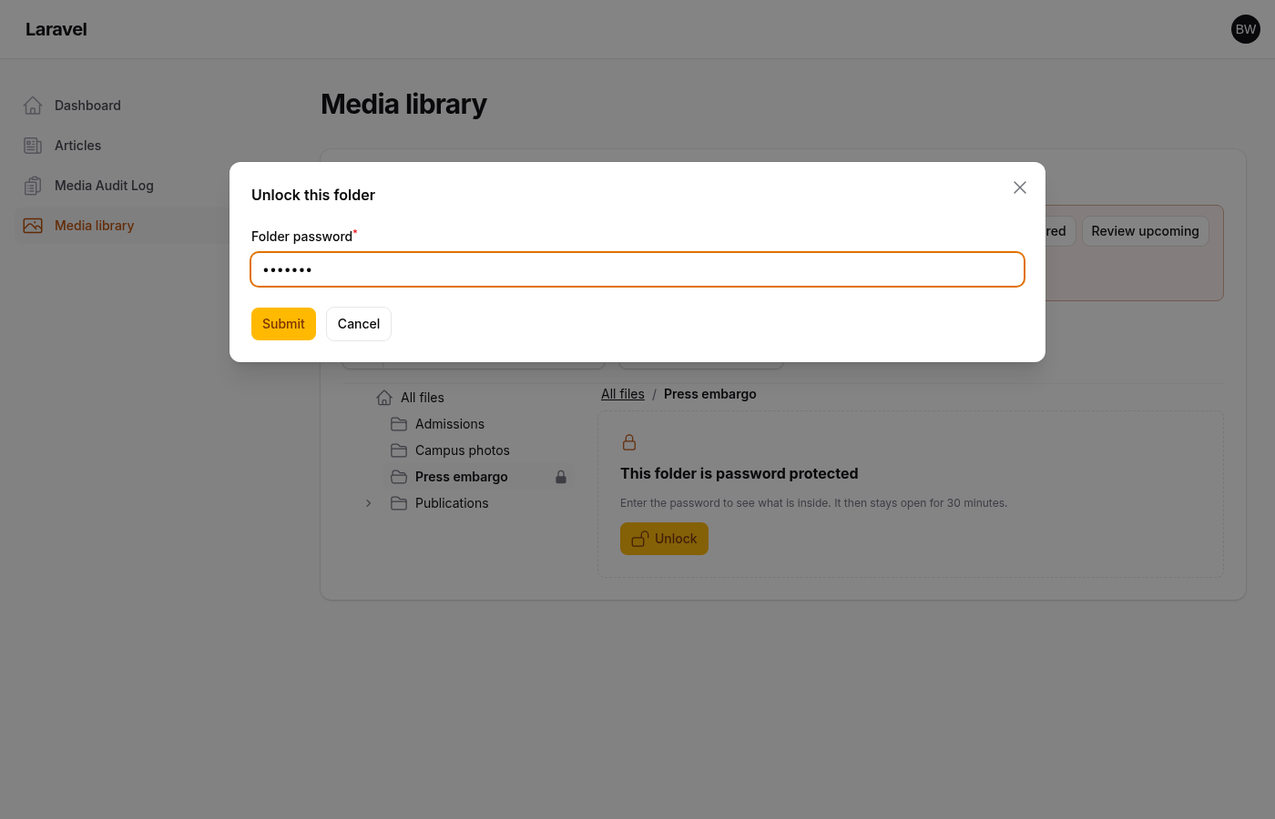 A password folder waiting to be unlocked: the password prompt