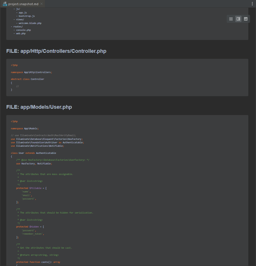 Snapshot file display example