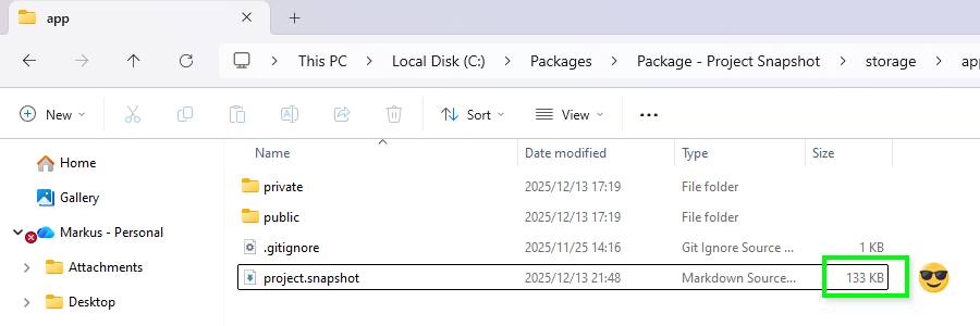 Snapshot file size example