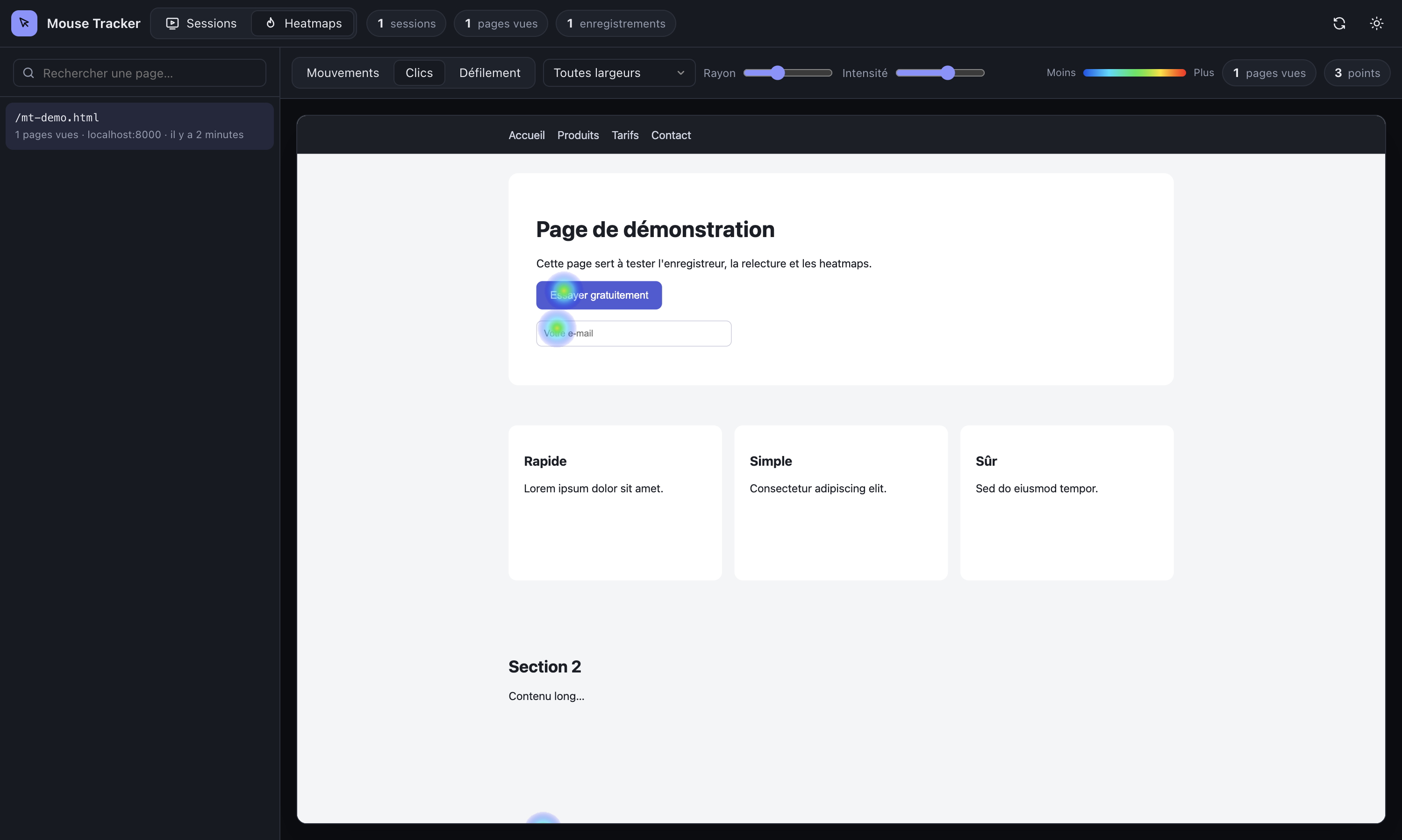 MouseTracker click heatmap dashboard