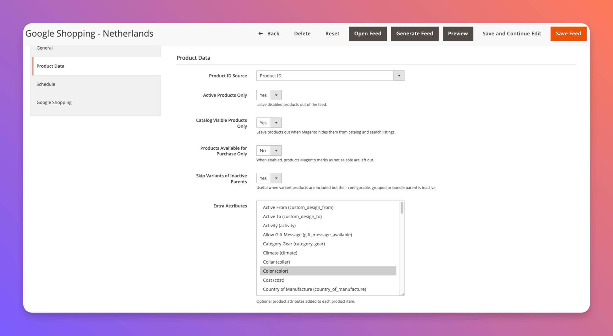 BerryPath Product Feed product data options