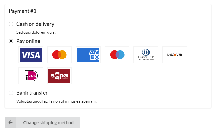 Screenshot showing payment methods show in shop