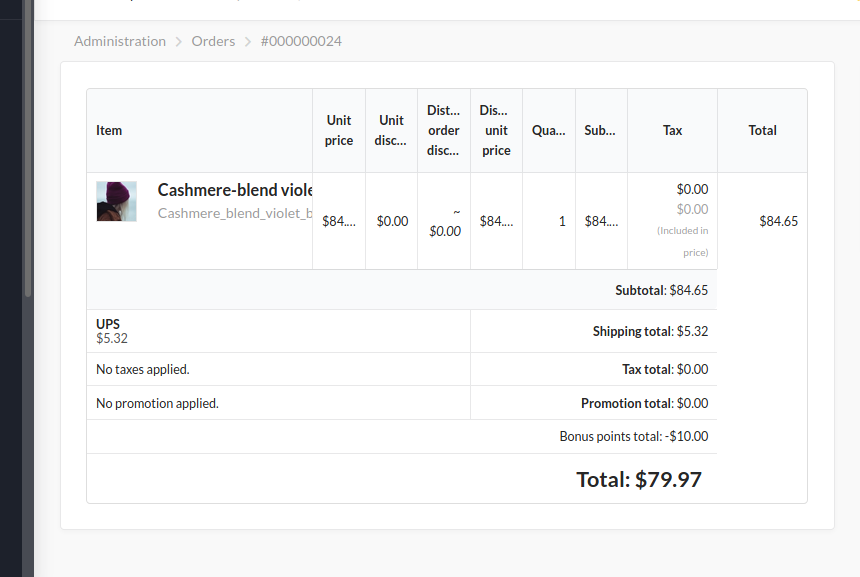 Screenshot showing order shipped for free