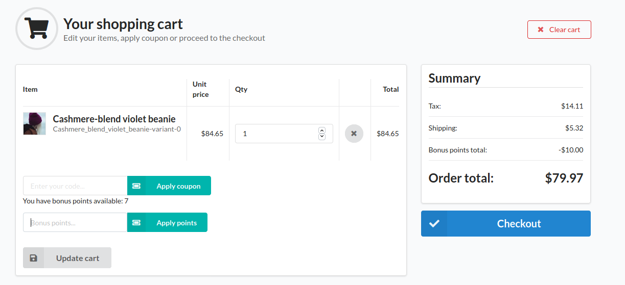 Screenshot showing customer view after discounting an order