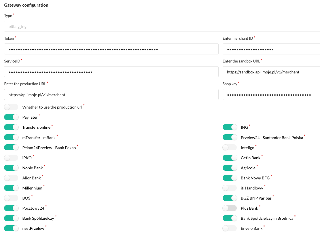 Screenshot showing payment method config in admin