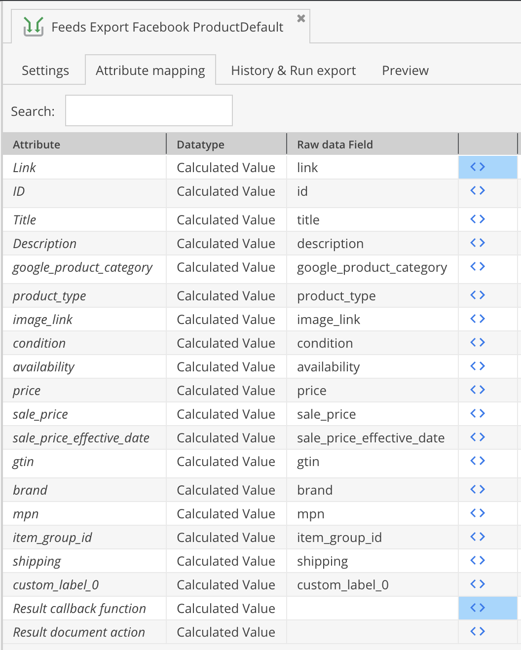 Map Pimcore data object fields to facebook feed fields