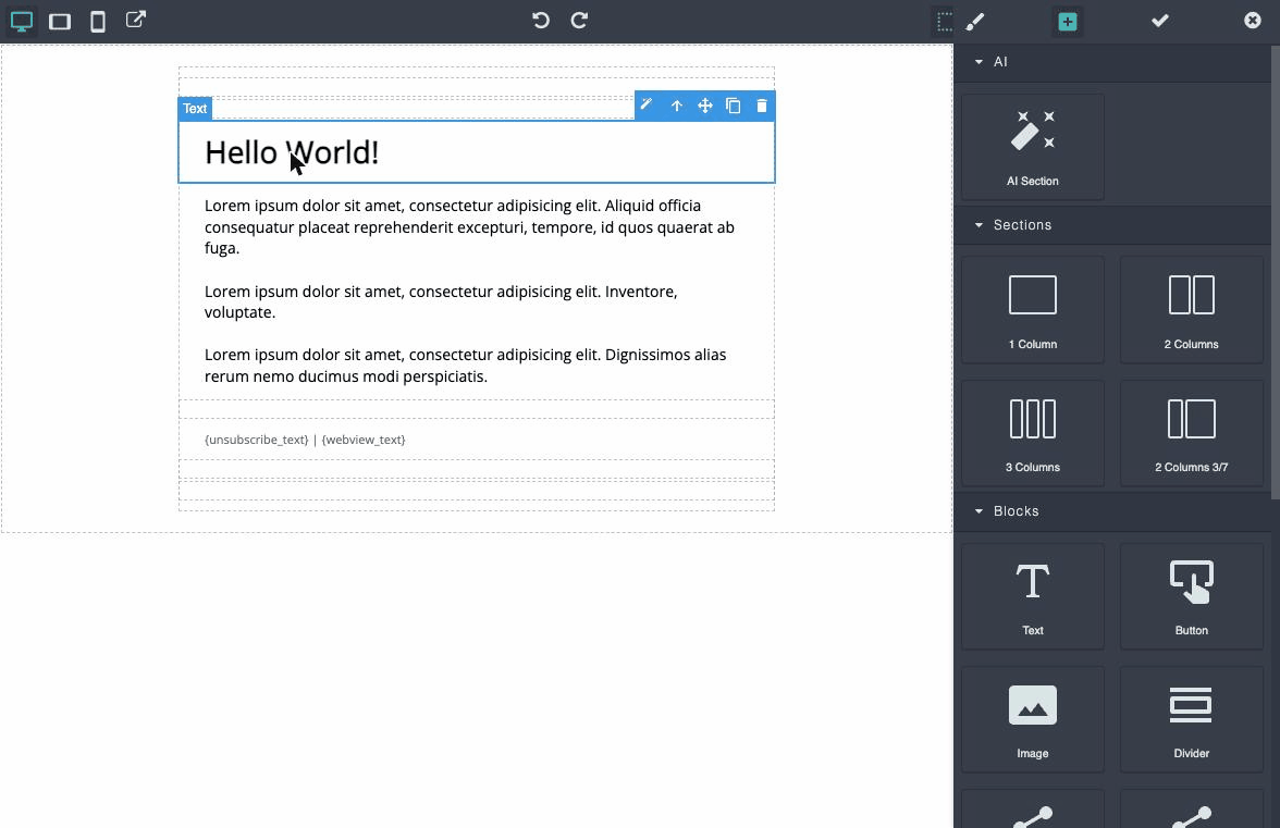 Describing a section and generating it in place in the Mautic email builder