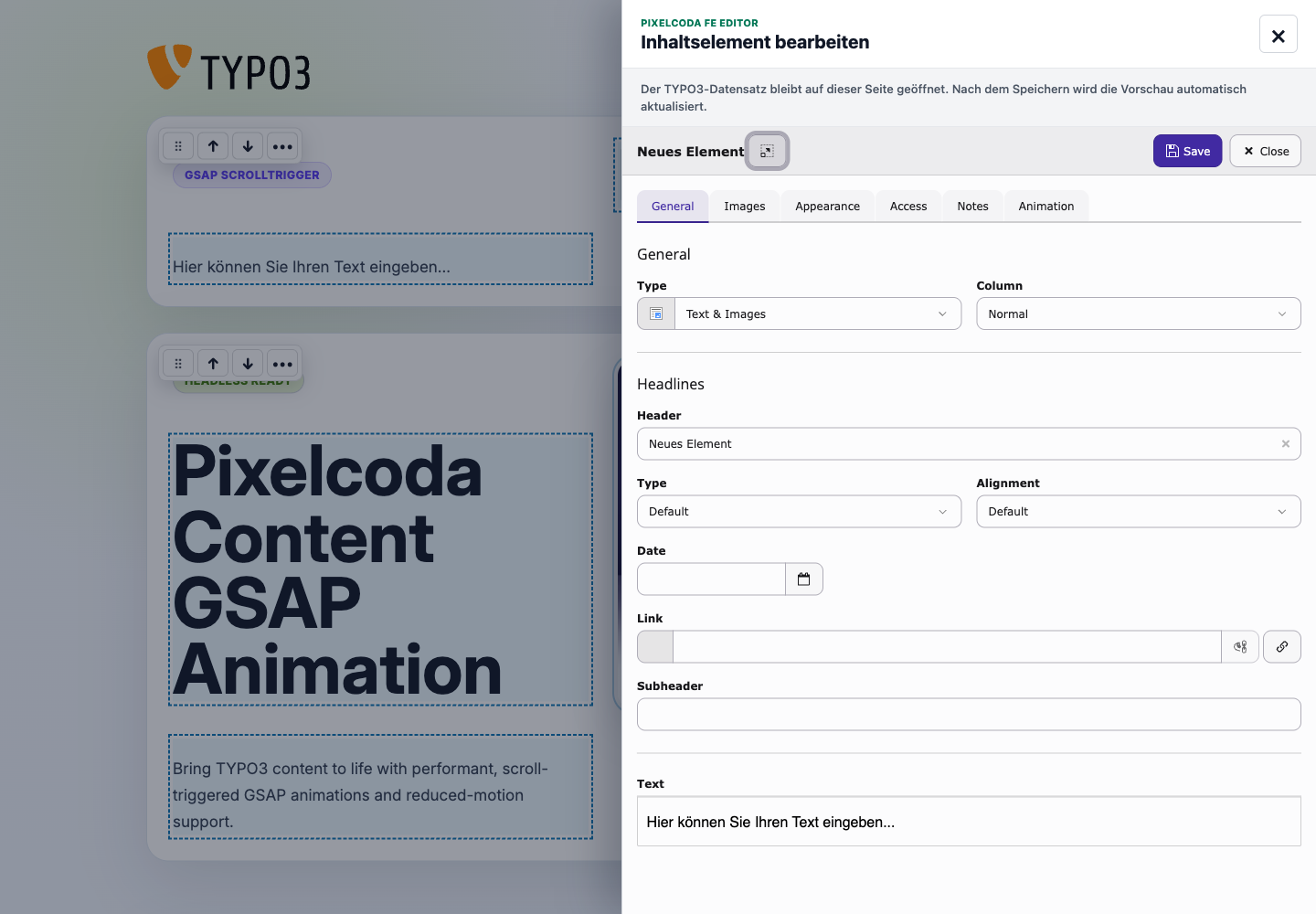 Contextual TYPO3 editor