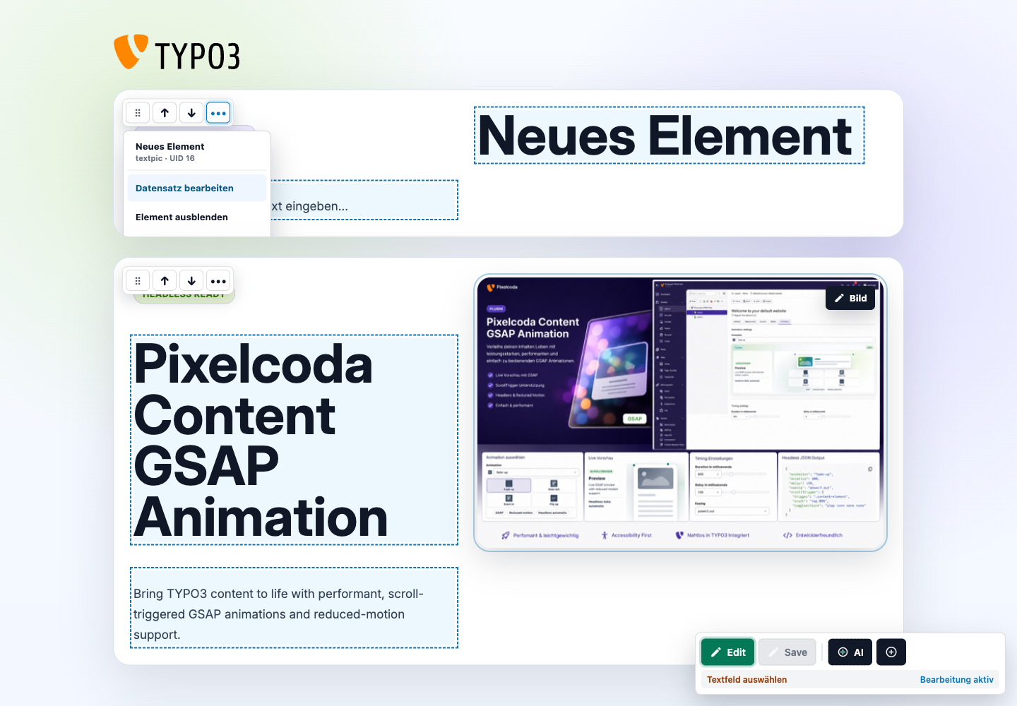 Premium element actions