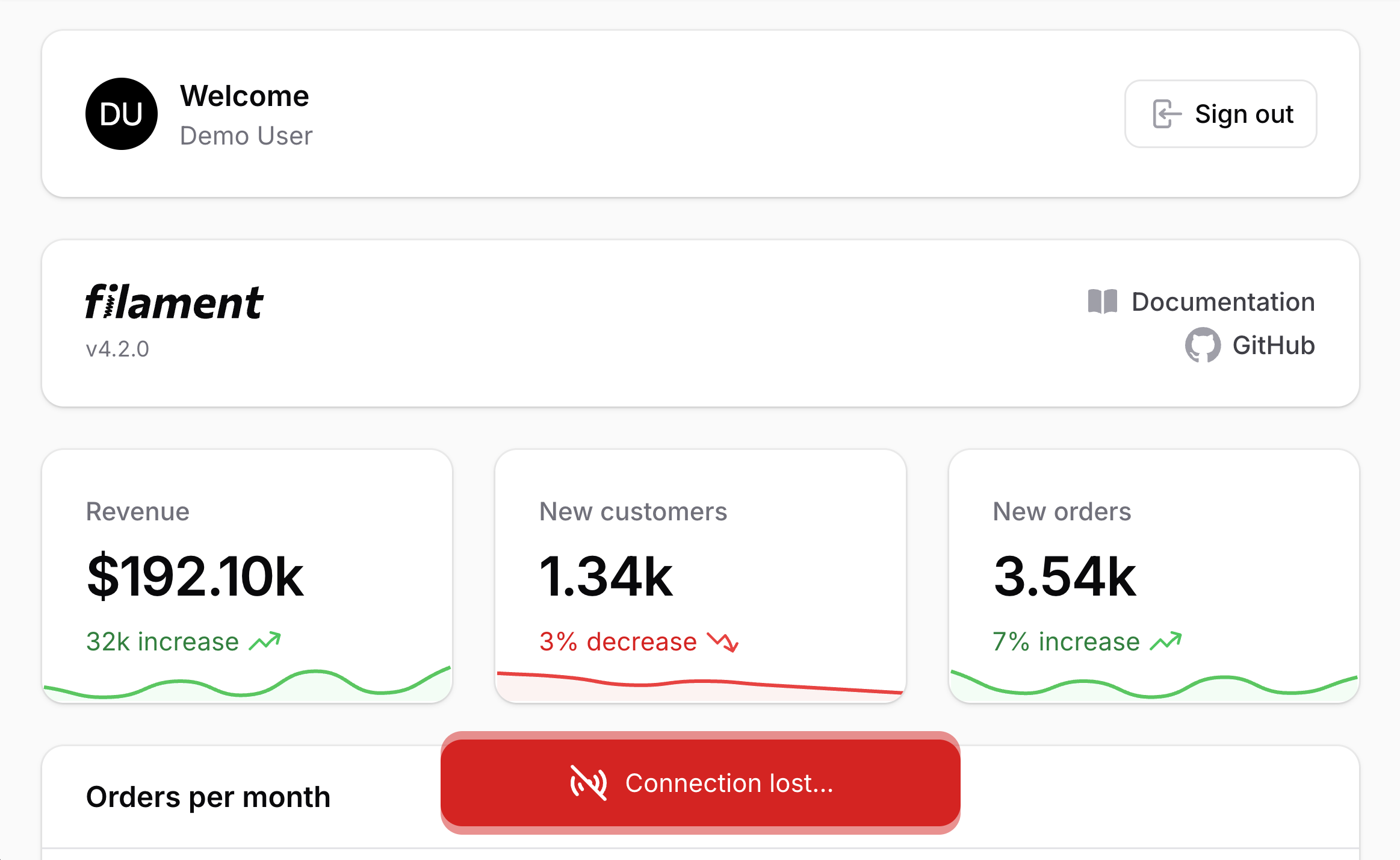 Filament Offline Notice
