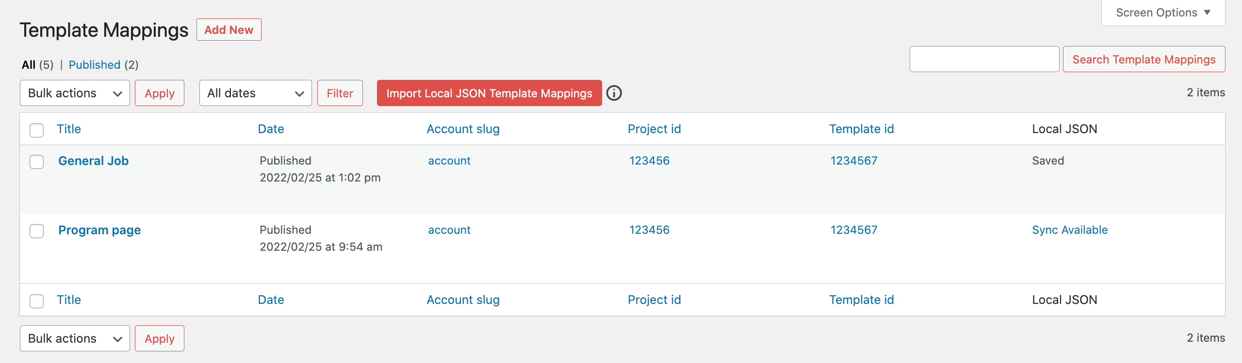 A screenshot of the template mappings admin screen for Gather Content.