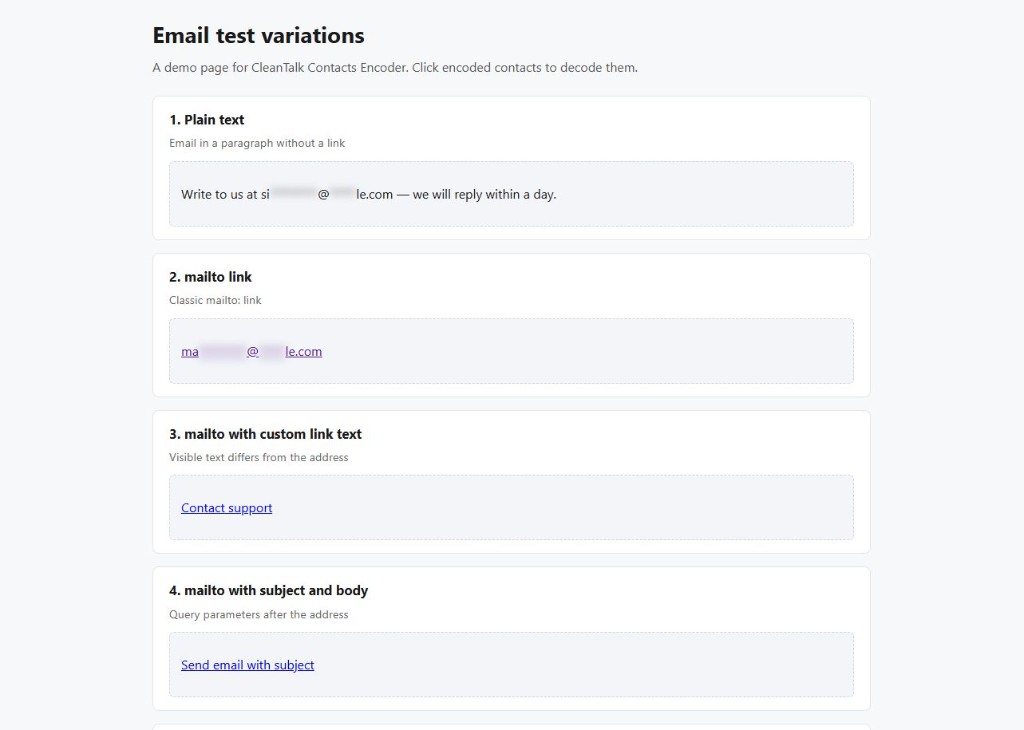 Demo page with encoded email test cases