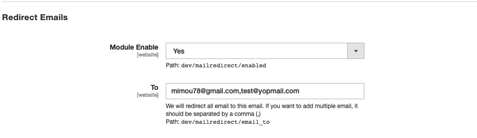 Redirect Emails Admin Configuration