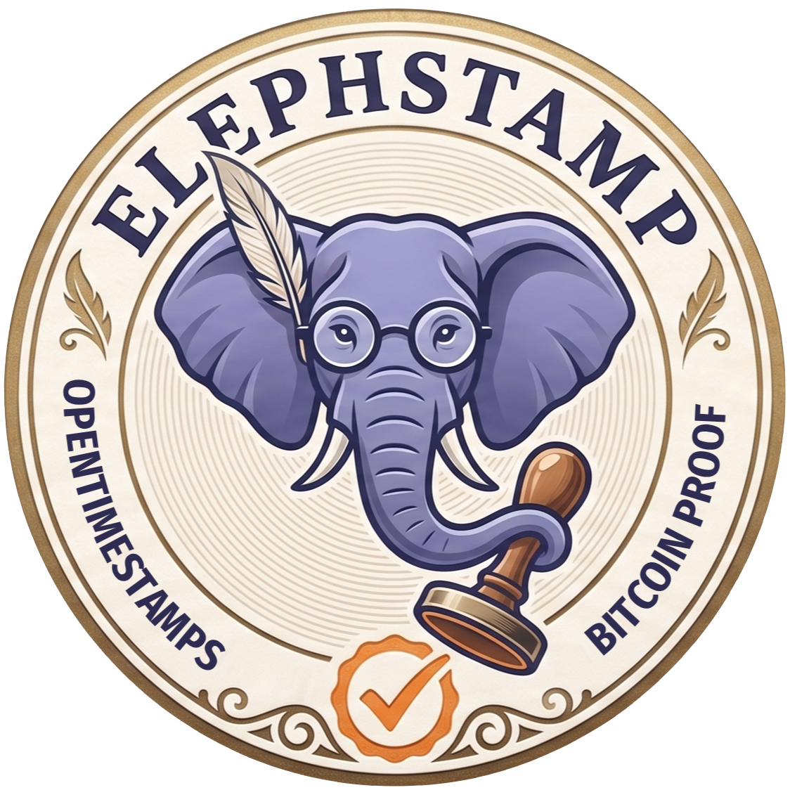 ElephStamp logo: an elephant notary with a quill and spectacles, holding a rubber stamp