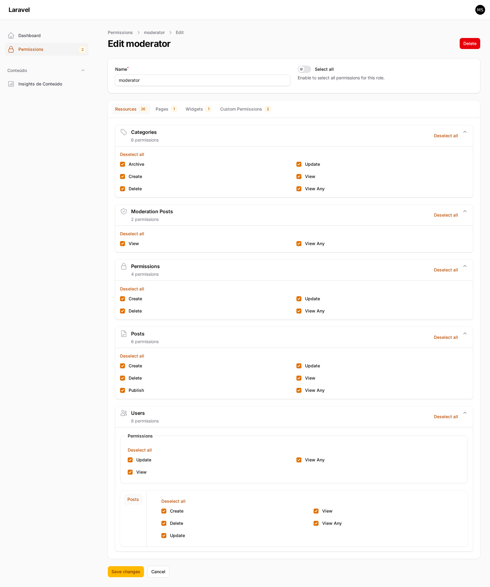 Permissions Edit Page