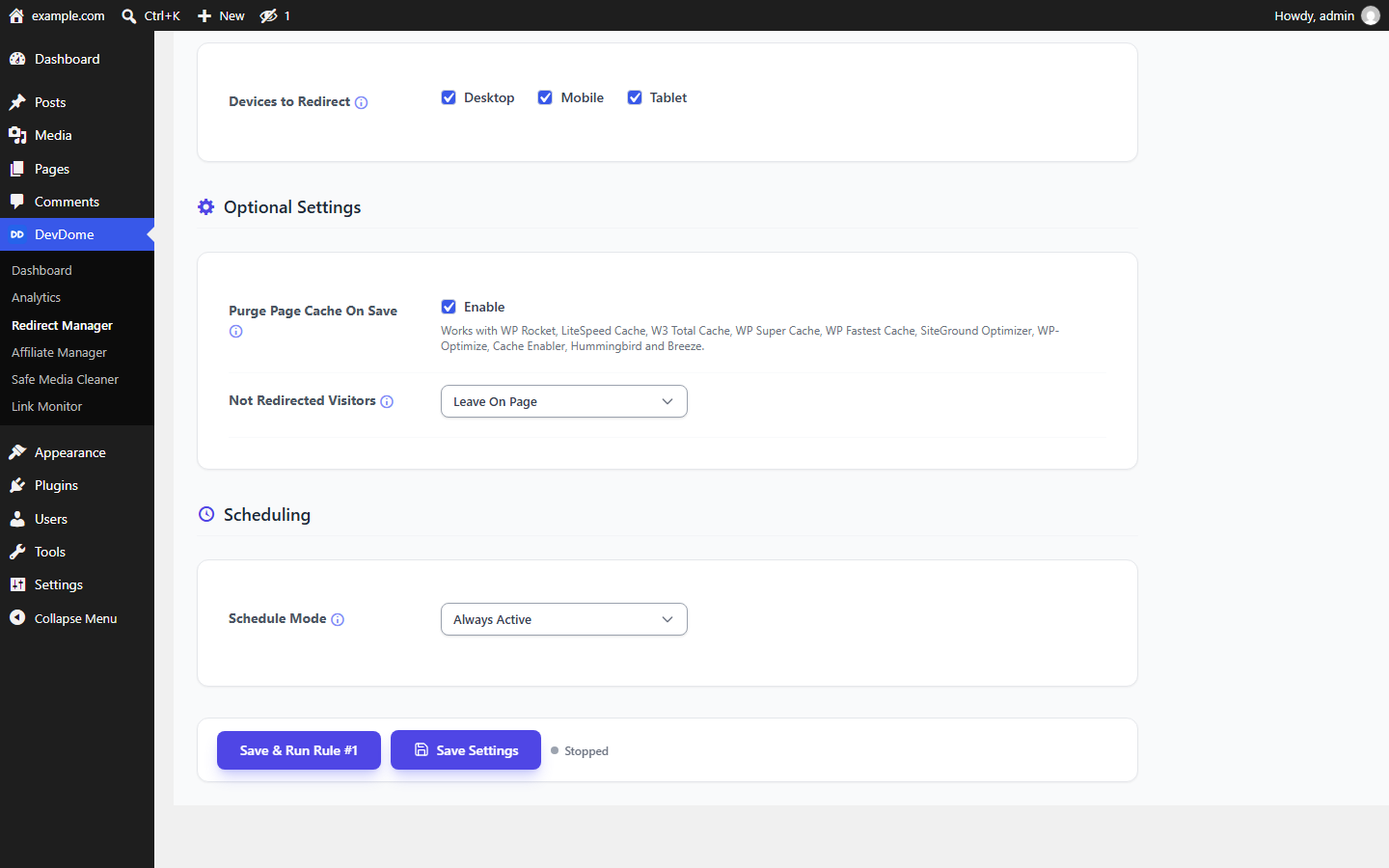Scheduled WordPress redirects between dates and times in your timezone