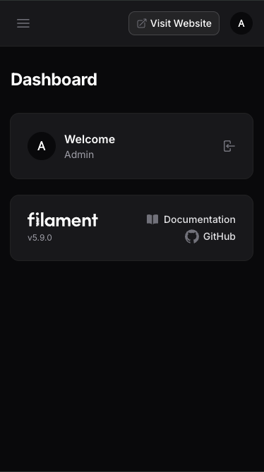 Filament View Website on a mobile viewport