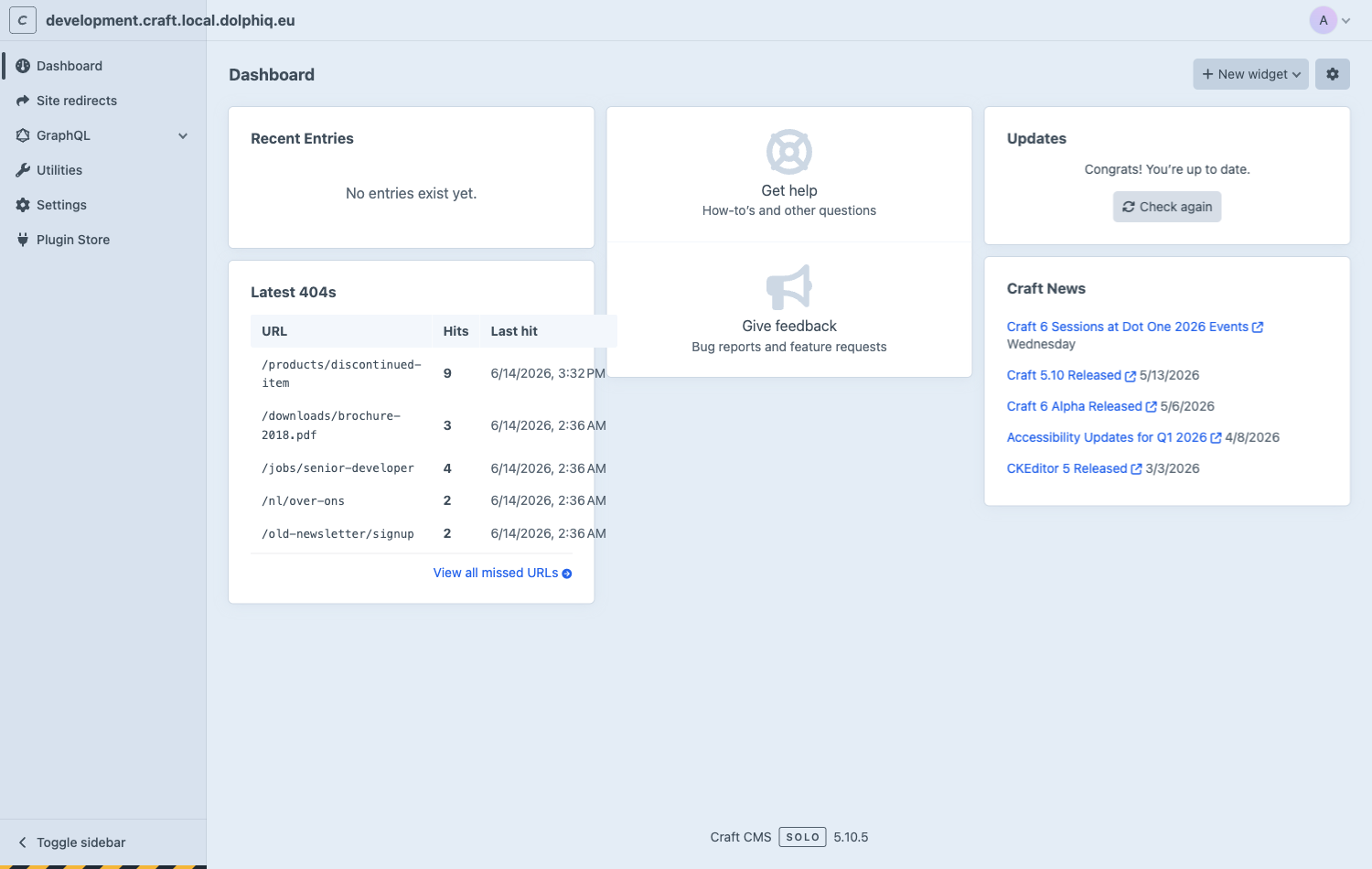 Latest 404s dashboard widget