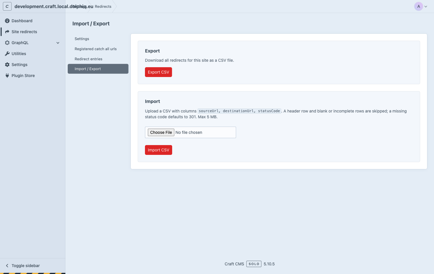Import / Export page