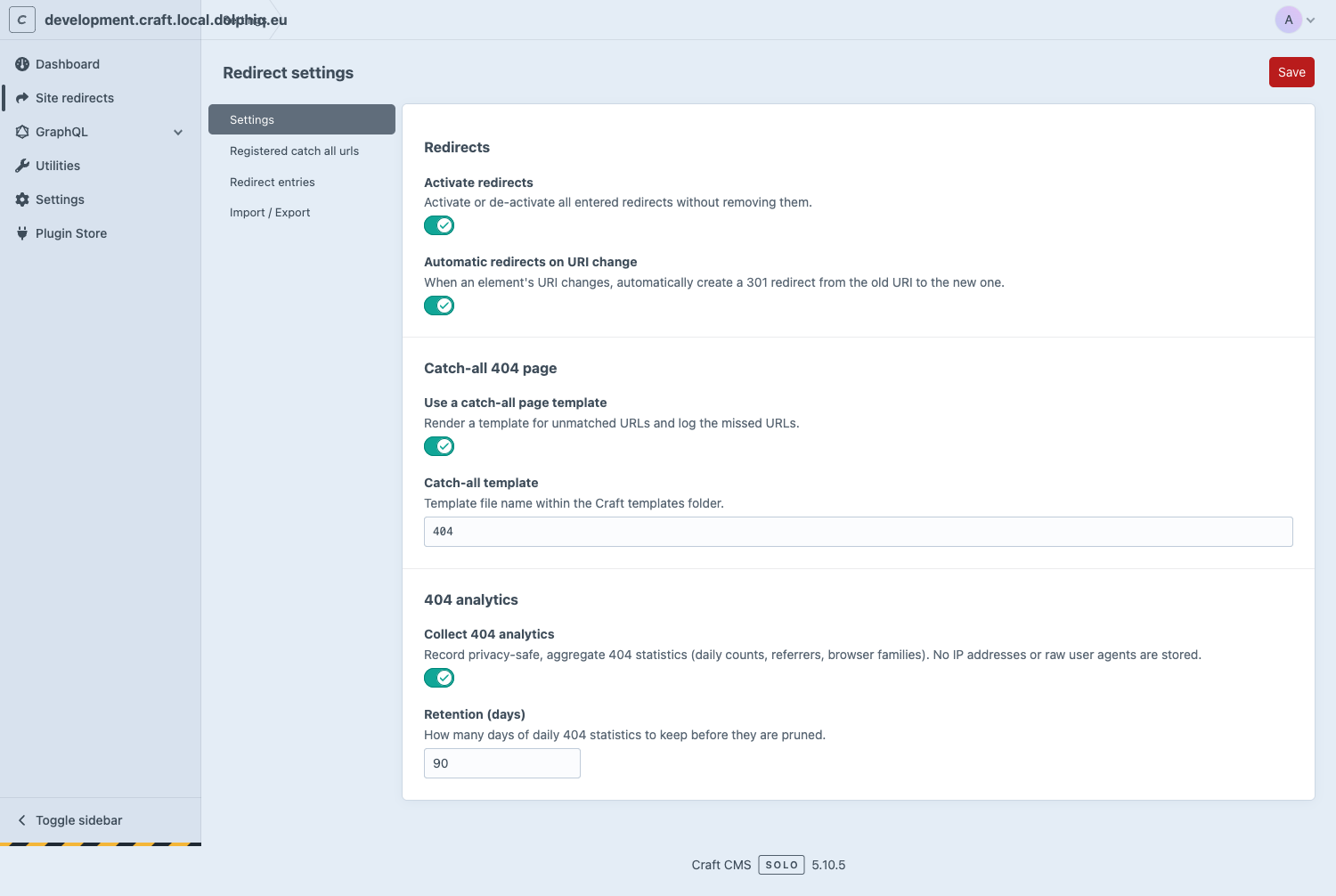 Redirect Manager settings