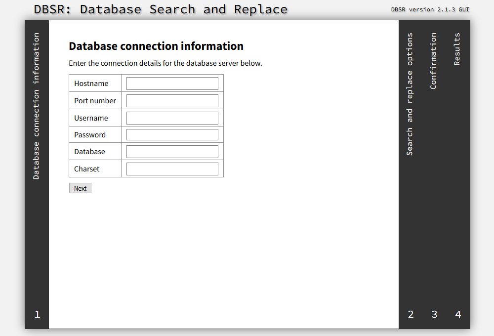 Screenshot of the DBSR GUI