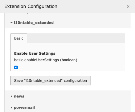 Extension Configuration