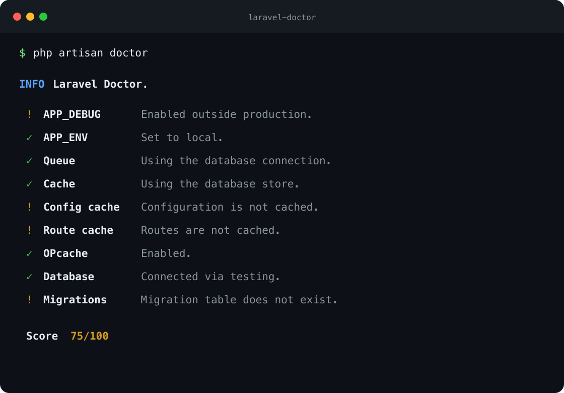 Laravel Doctor terminal report