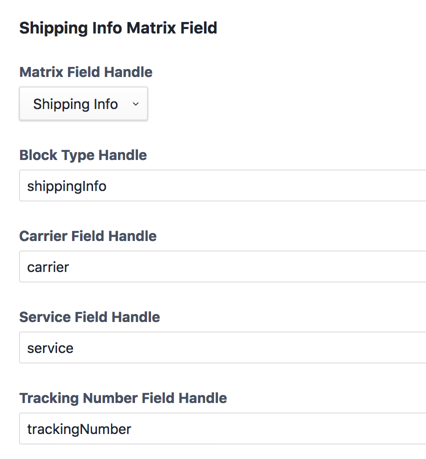 Shipping Info Matrix Field