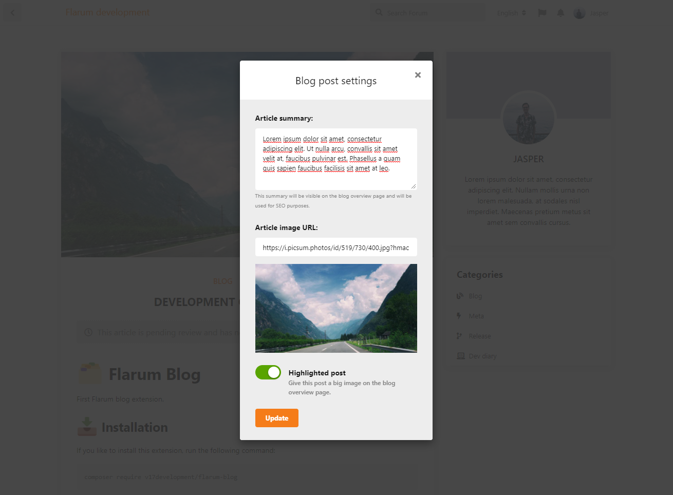 Blog settings