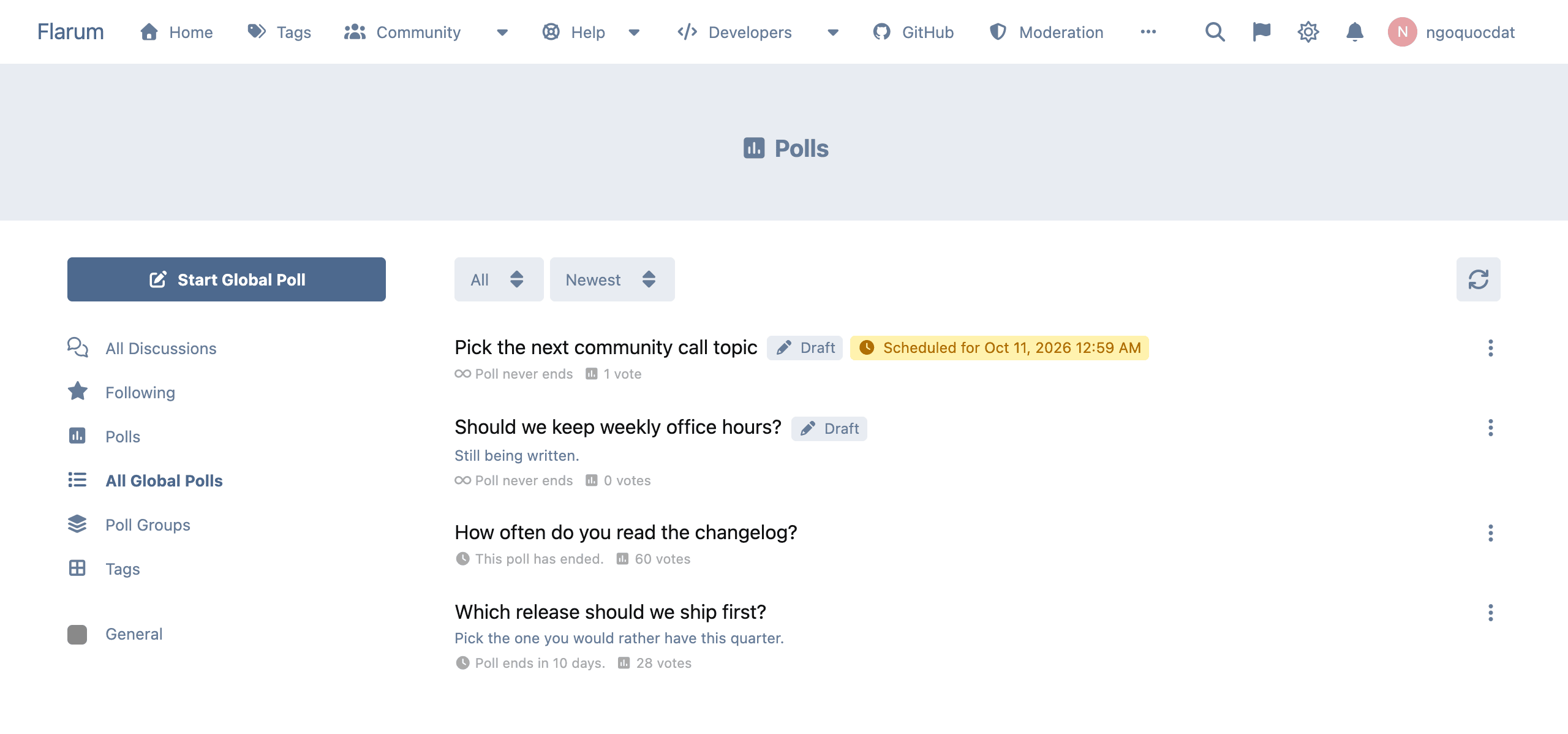 The global polls page
