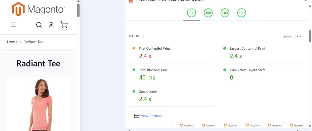 Lighthouse: Hyvä demo — metrics (mobile PDP sample)