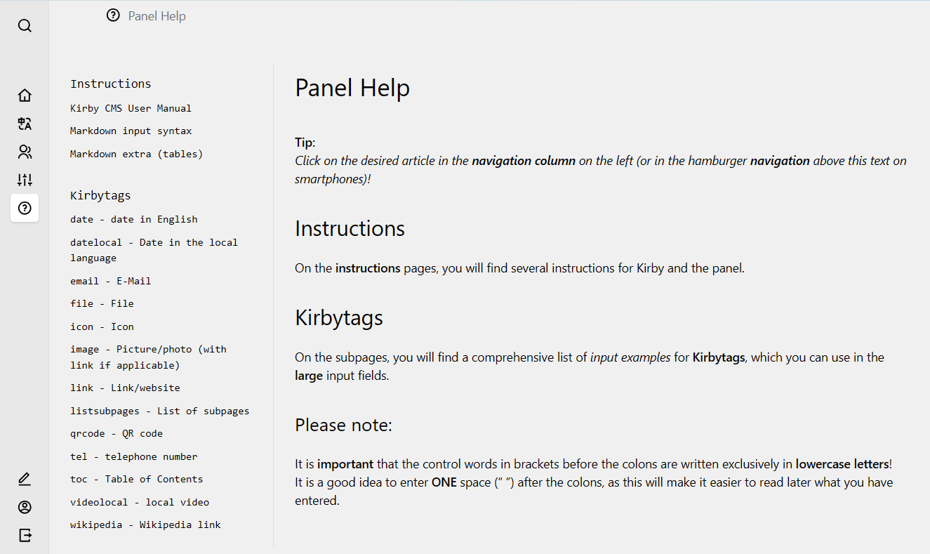 Kirby Helpsection