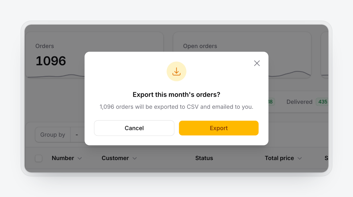 A confirmation modal opened from the dock