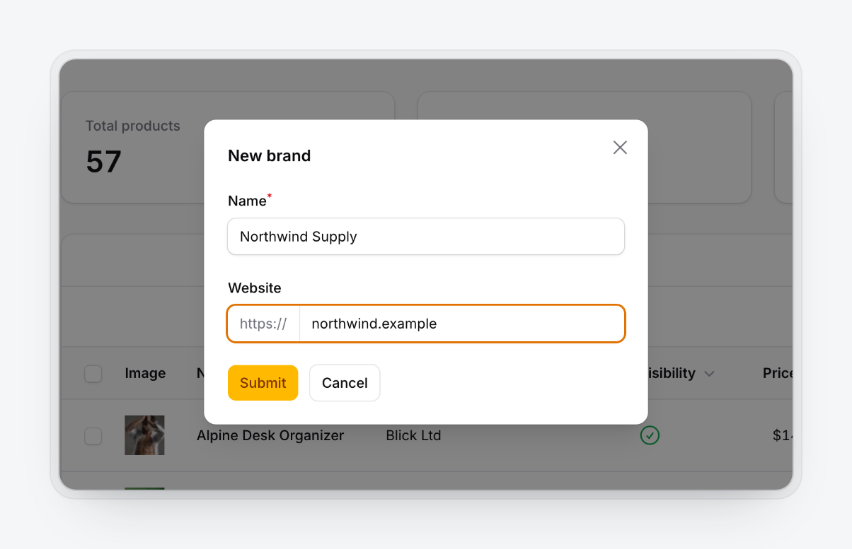 A form modal opened from the dock