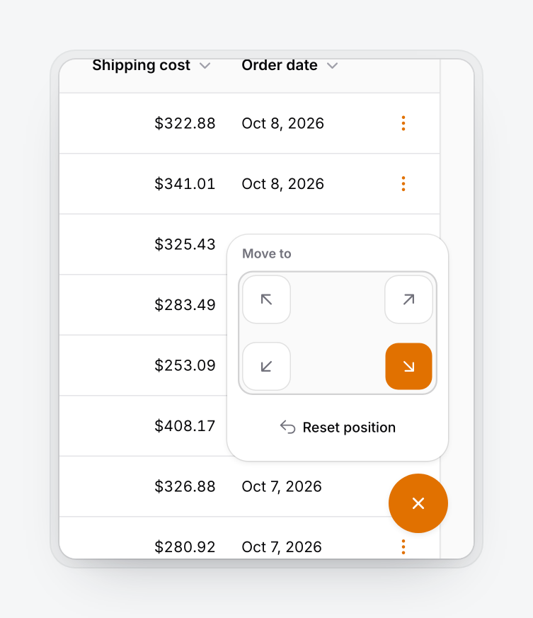 The Move dock panel with four corners and a reset button