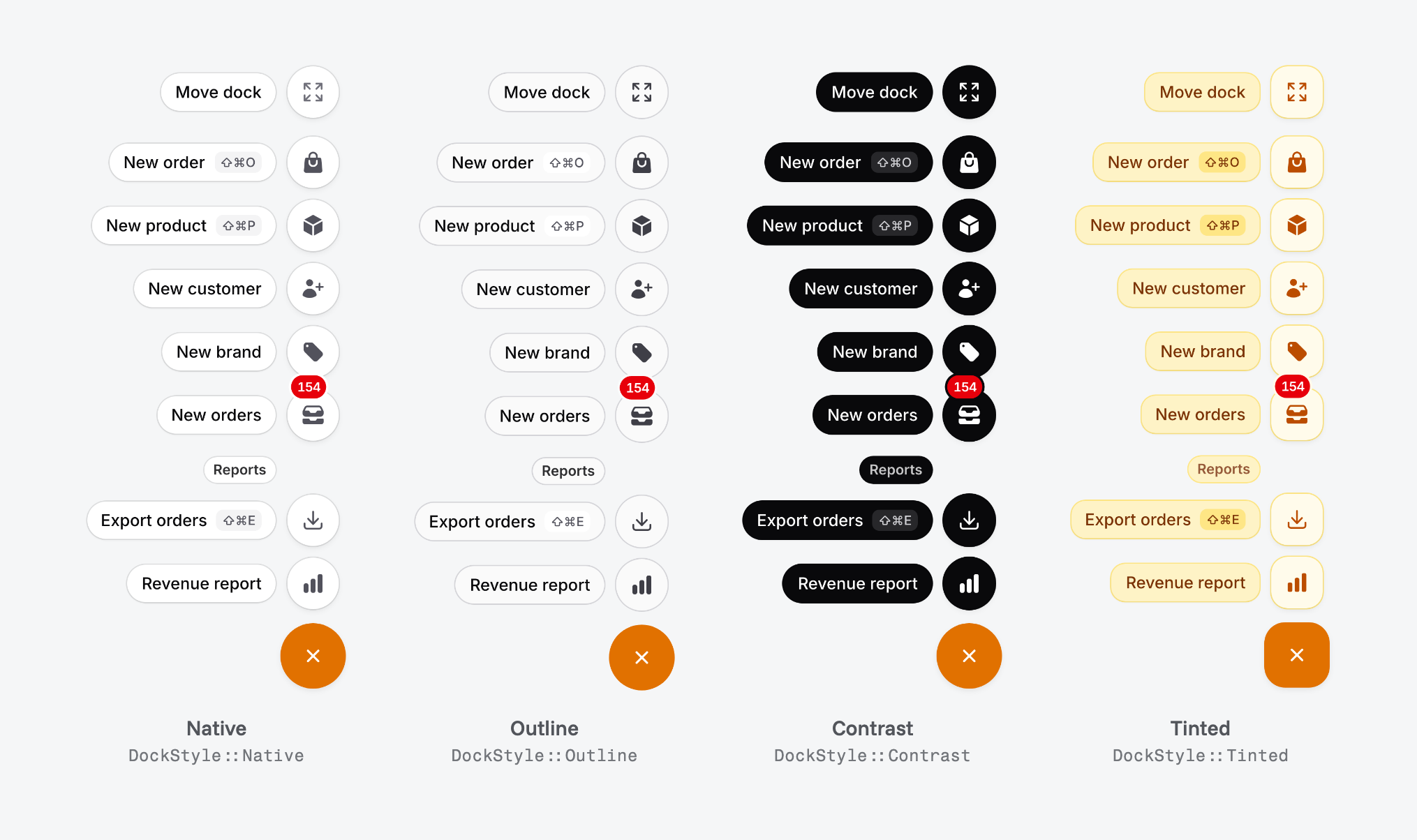 The four styles in light mode