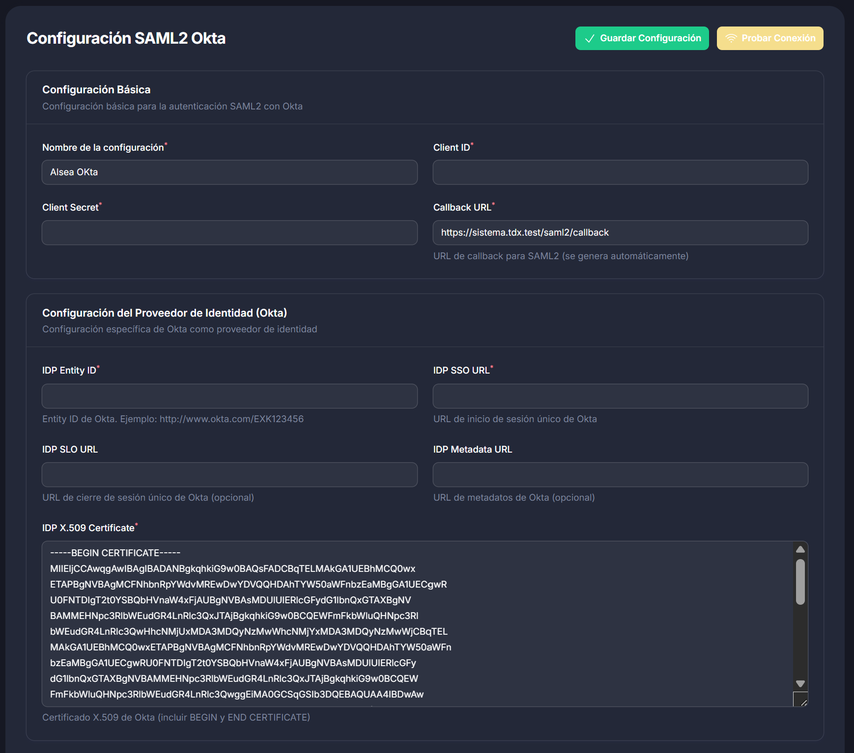 Configuración de Okta