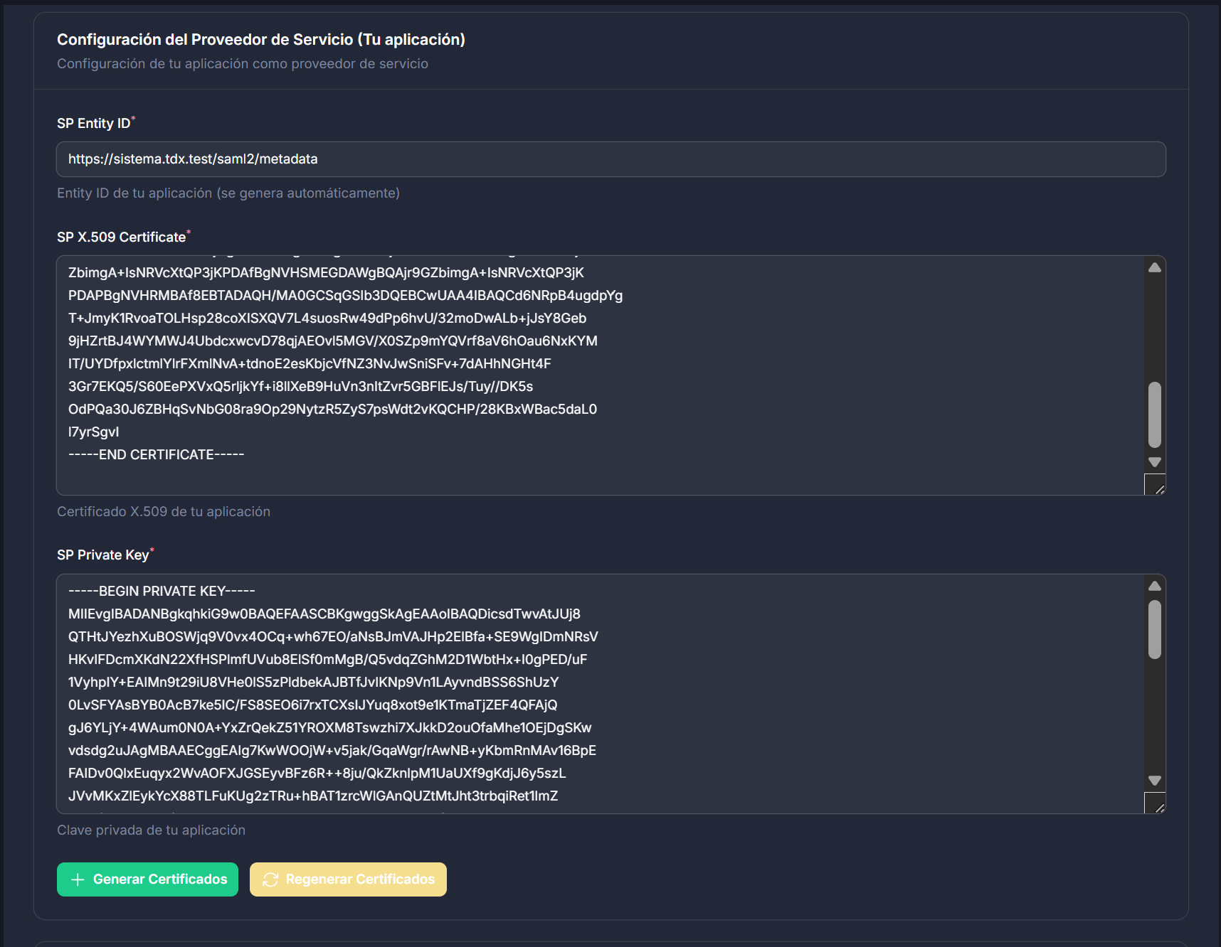 Configuración del Proveedor de Servicio