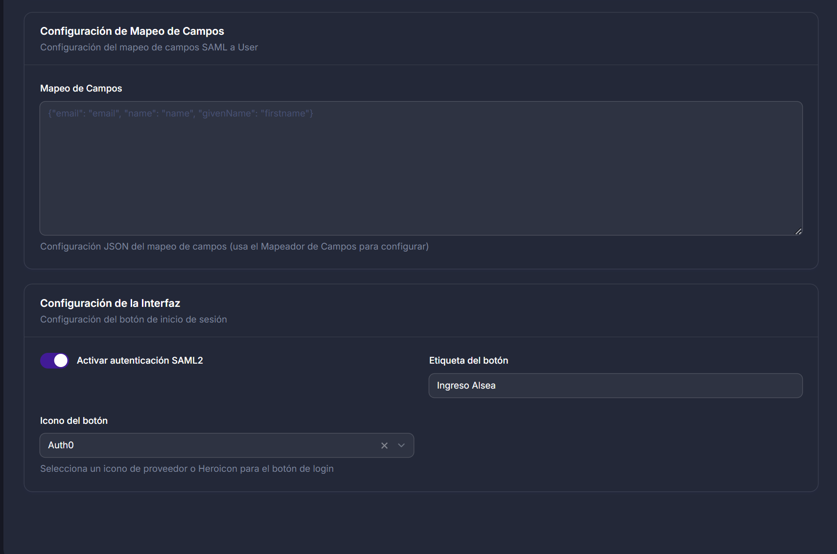 Configuración de la Interfaz