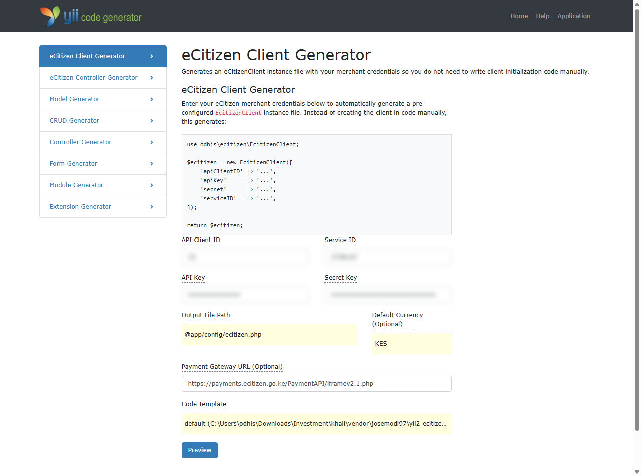 eCitizen Client Generator in Gii