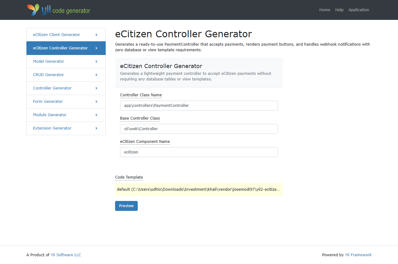 eCitizen Controller Generator in Gii